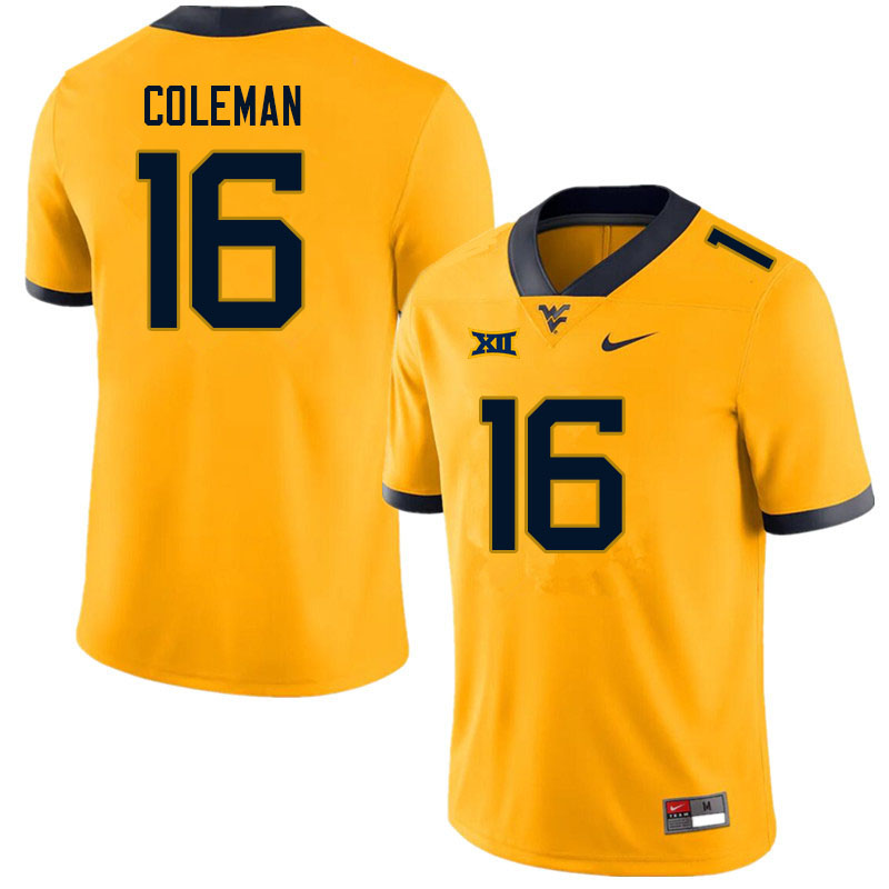 NCAA Men's Caleb Coleman West Virginia Mountaineers Gold #16 Nike Stitched Football College Authentic Jersey NZ23J80DS
